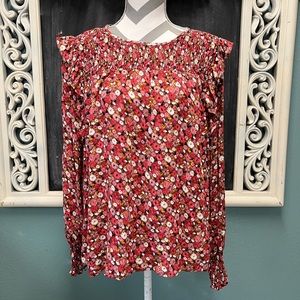 Knox Rose Floral Smocked Ruffle shoulders Tunic Top